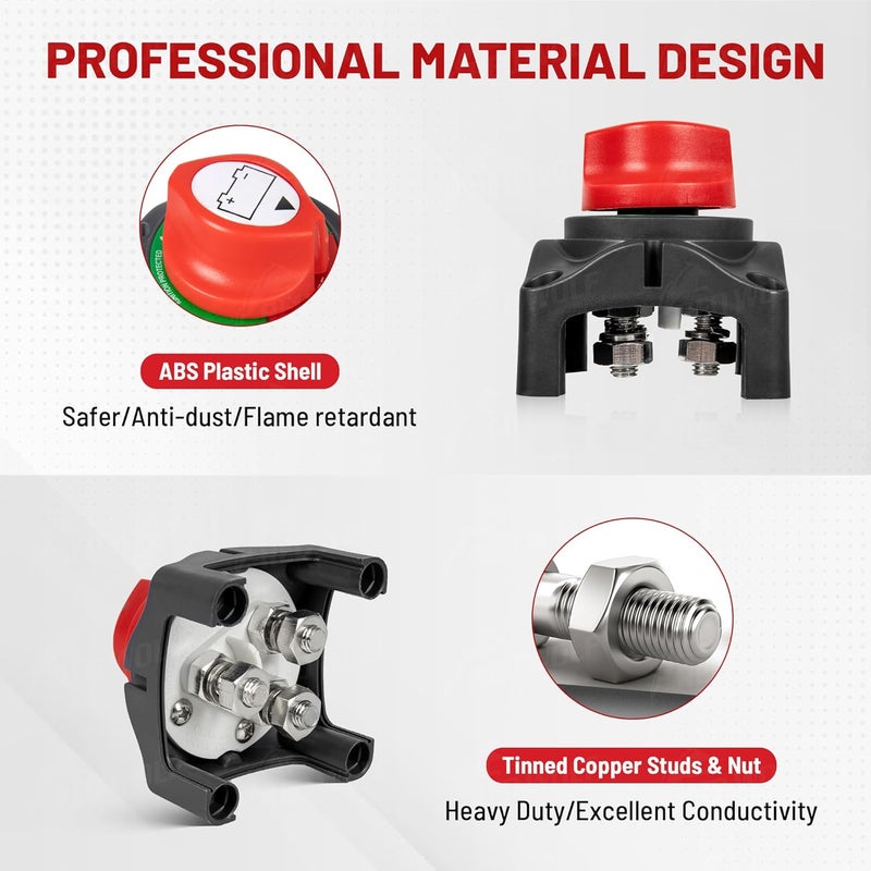 RED WOLF 1-2-Both-Off Battery Switch DC 12V-48V 200A, Heavy Duty Marine Battery Power Cut Master Switch Disconnect Isolator Ignition Protected for Automotive RV Marine Battery Kill w/M8 Stud - Image 4